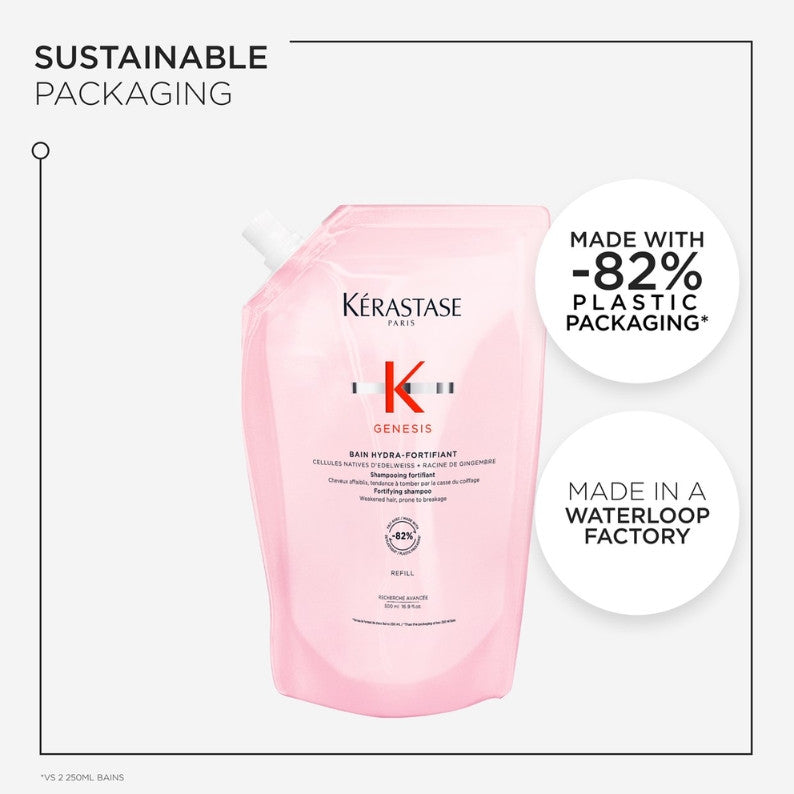 Kerastase 500ml Genesis Bain HYDRA Fortifying Shampoo REFILL Pouch For Fine Hair