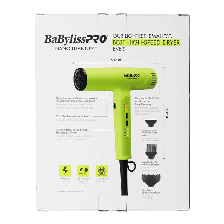 BaBylissPRO Nano Light Ionic Hair Dryer Green