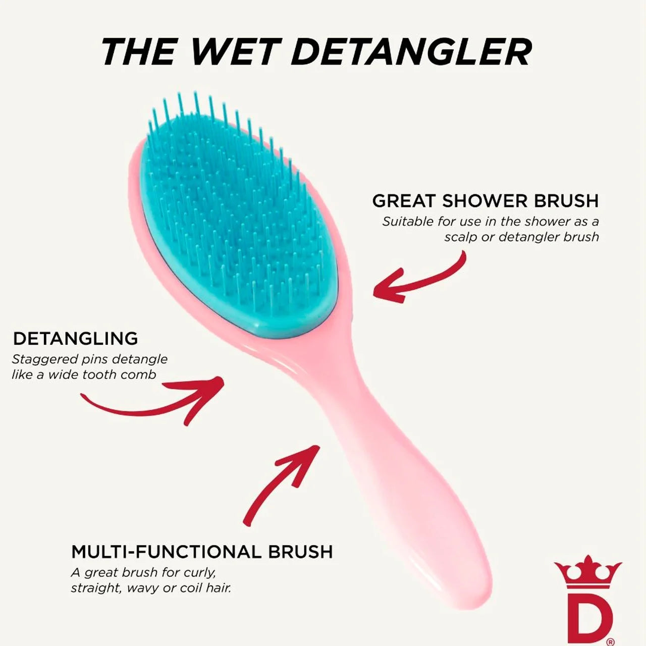 Denman D95 Pink Crush Wet Detangler Brush