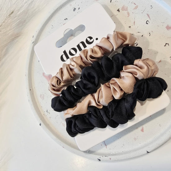 Done Hair Ties 4 Piece Satin Black/Caramel