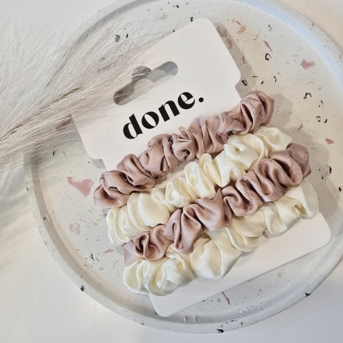 Done Hair Ties 4 Piece Satin Cream/Pink