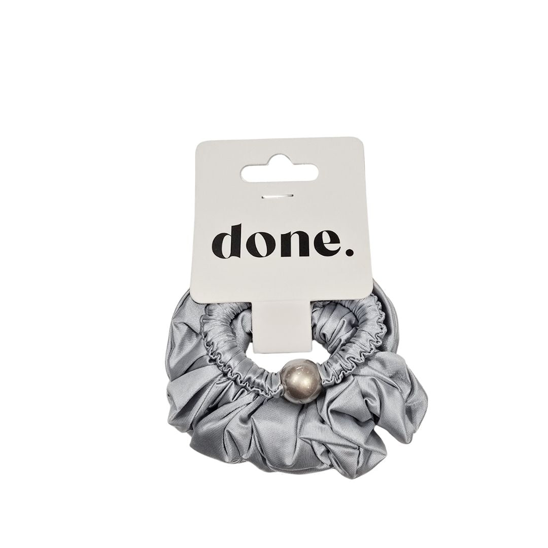 Done Scrunchie Pearl Accent 2 piece Satin Pale Blue/Grey