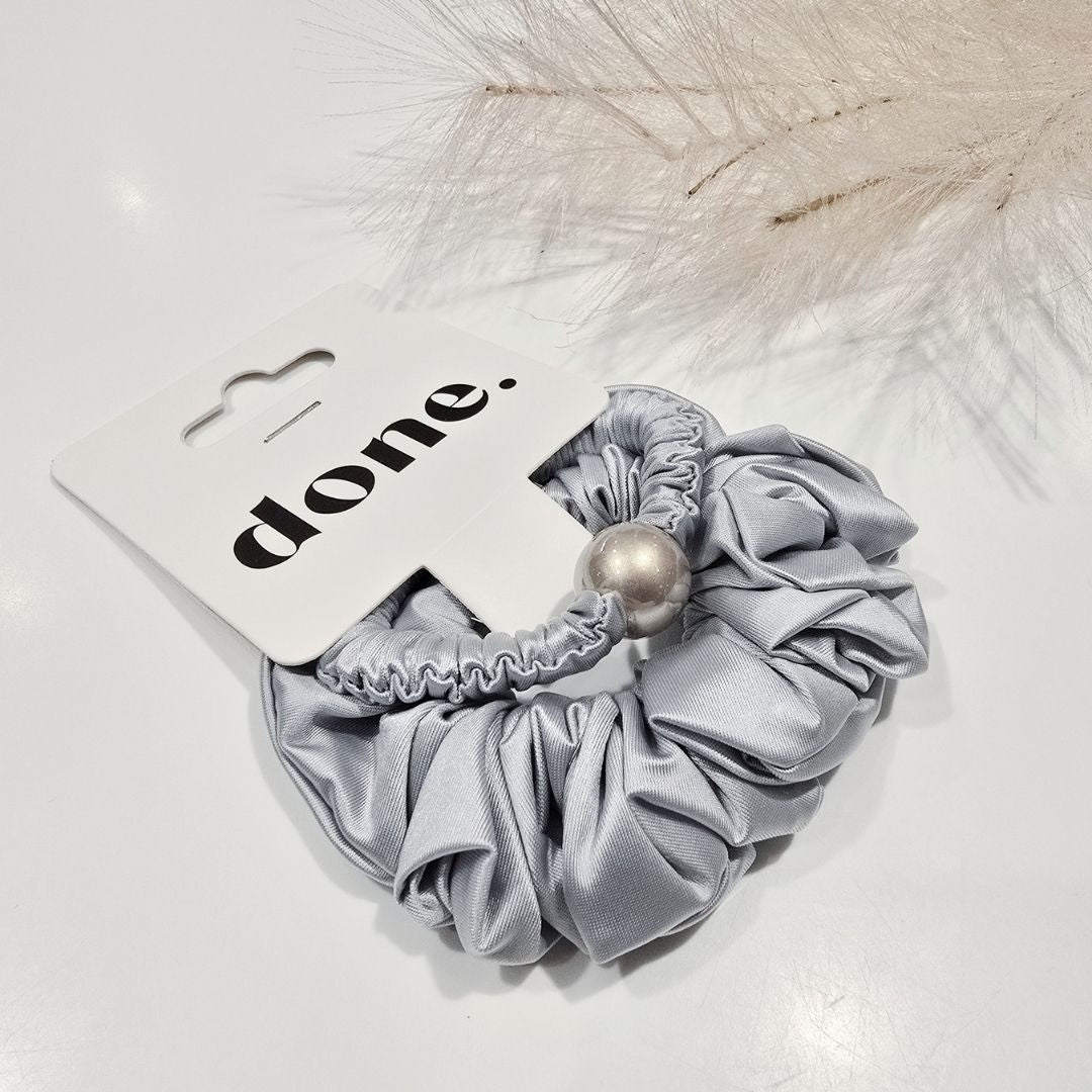 Done Scrunchie Pearl Accent 2 piece Satin Pale Blue/Grey