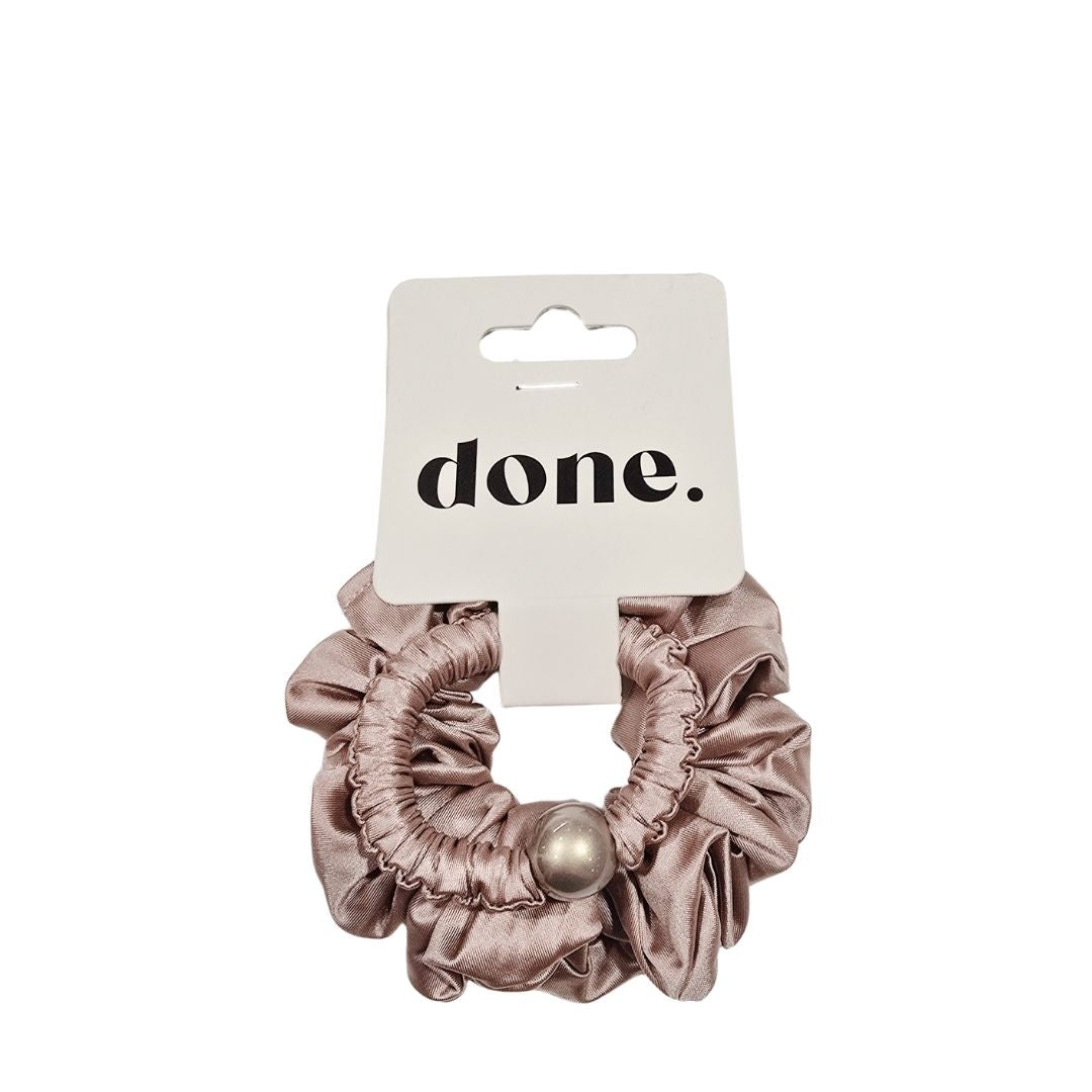 Done Scrunchie Pearl Accent 2 piece Satin Pale Pink