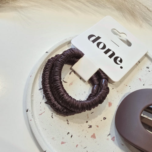 Done Slim Hair Ties 2 Piece Satin Brown