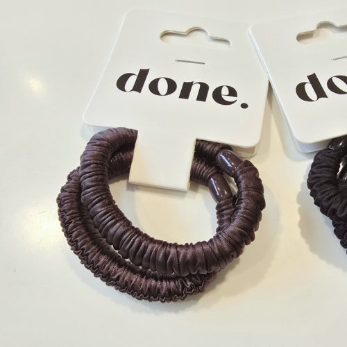 Done Slim Hair Ties 2 Piece Satin Brown