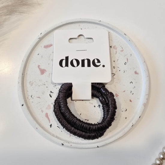 Done Slim Hair Ties 2 Piece Satin Brown