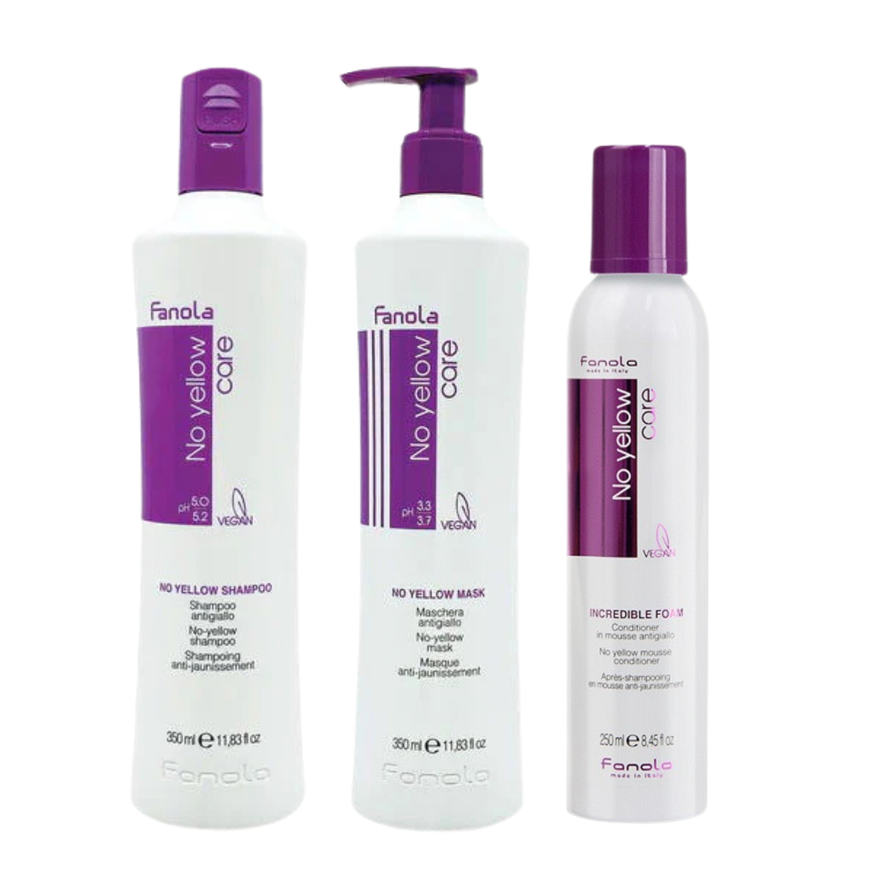 Fanola No Yellow Shampoo, Mask & Incredible Foam Bundle
