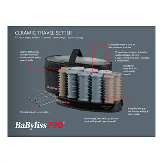 BaBylissPRO Ceramic Travel Hot Roller Set 10pc