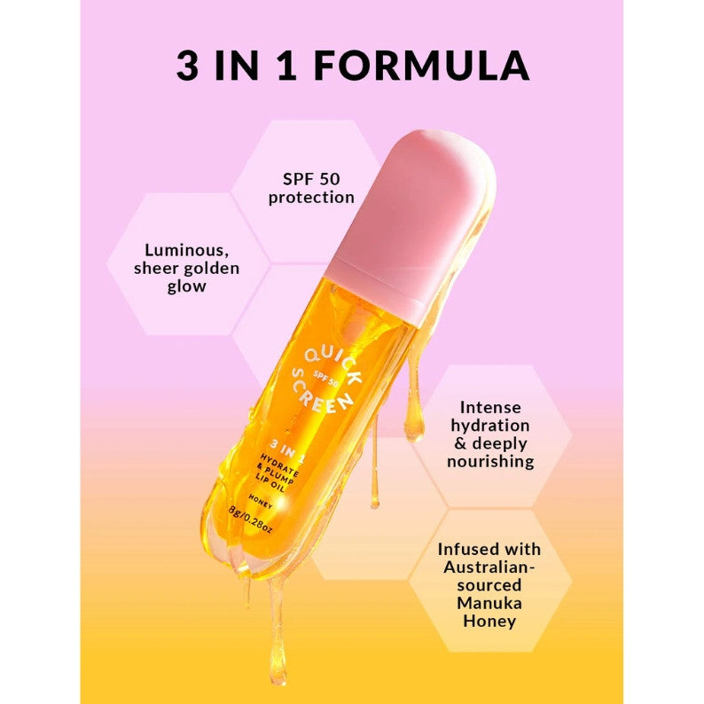 The Quick Screen SPF50 3 in 1 Hydrate & Plump Honey Lip Oil