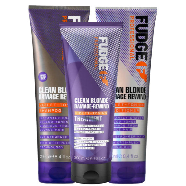 Fudge Clean Blonde DAMAGE REWIND Shampoo, Conditioner, Treatment Bundle